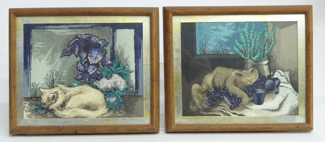 Lot two cat prints. Sights 11 x 13