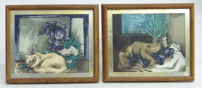 Lot two cat prints. Sights 11''