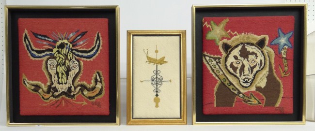 Lot three framed needlepoints two initialed
