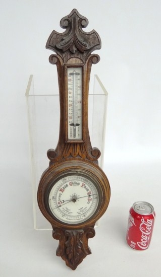 C. 1900s oak barometer. 24 Ht.