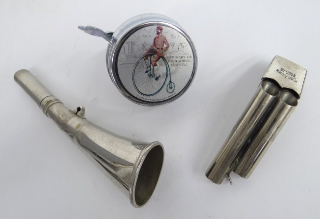 (2) Early cyclist whistles (oval bell)