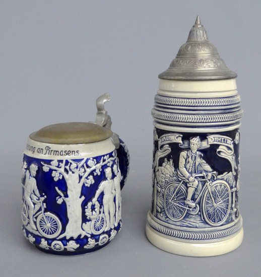 Lot 2 German steins with cyclists  166605