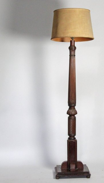 A reeded mahogany standard lamp converted