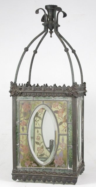 An Edwardian brass and stained