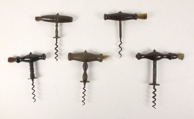 Five corkscrews with turned handles