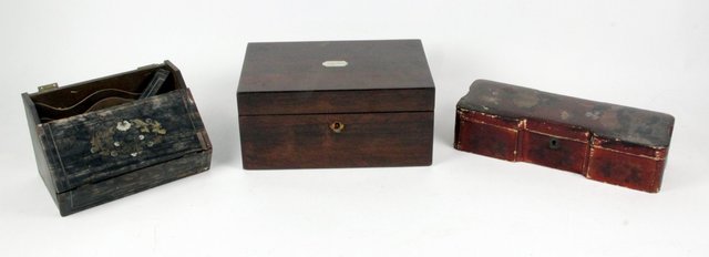 A rosewood work box the top inlaid