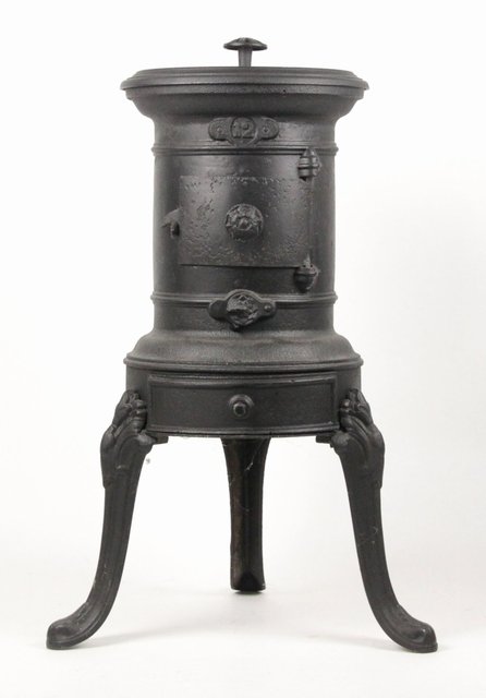 A reproduction cast iron stove