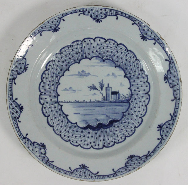 A blue and white Delftware dish