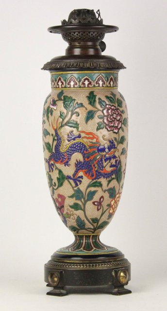 A late 19th Century table lamp of vase