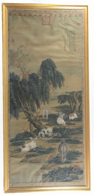 A Chinese watercolour on silk ponies