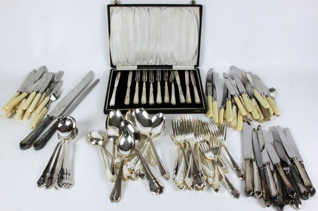 A quantity of plated cutlery initialled 1648a8