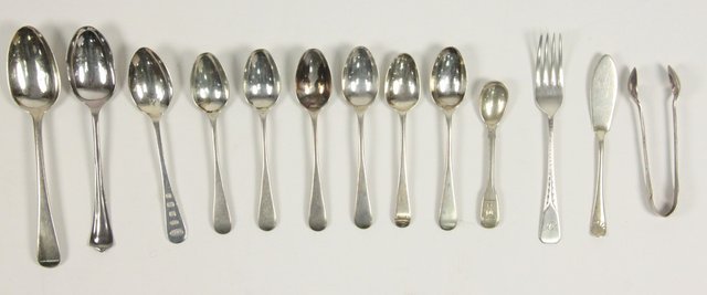 Various silver teaspoons a butter