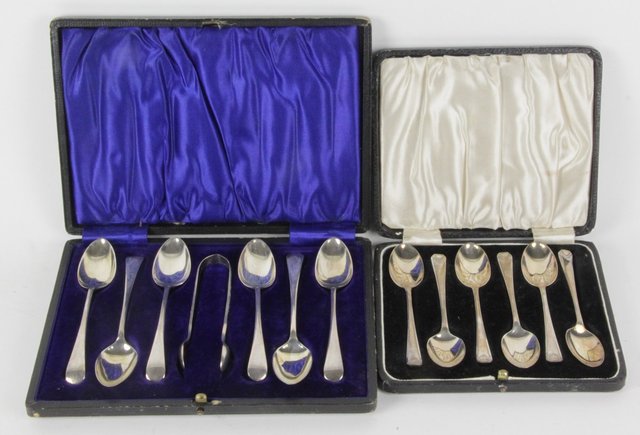 A boxed set of six silver teaspoons