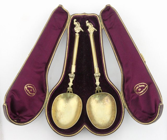 A pair of foreign silver gilt spoons