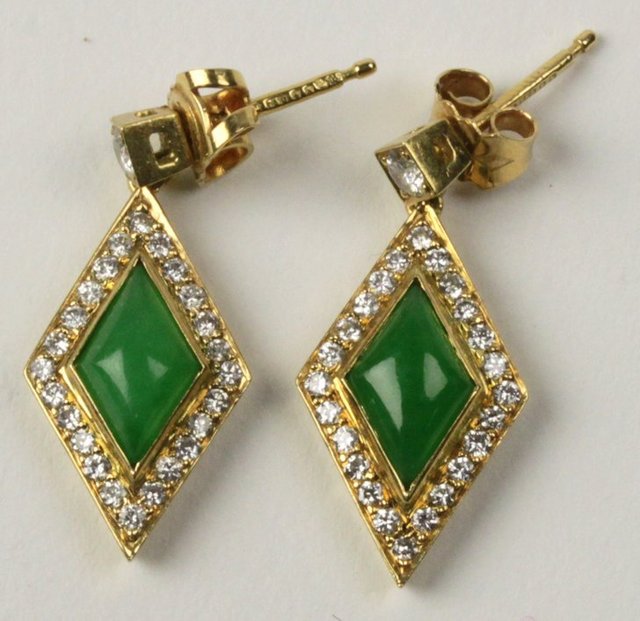 A pair of jade and diamond ear