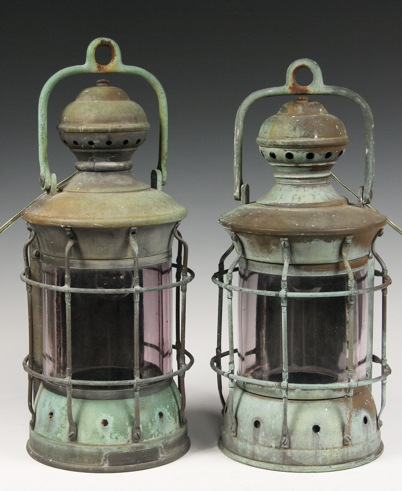 PAIR BRONZE ANCHOR LANTERNS Late 165197