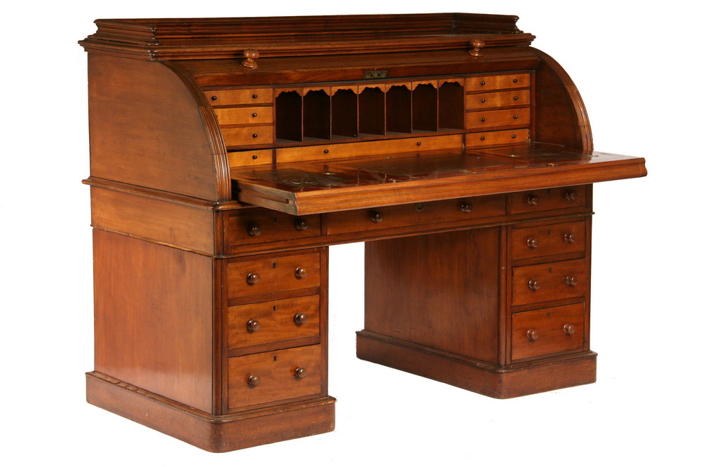 3 PC CYLINDER TOP DESK - 19th c Mahogany