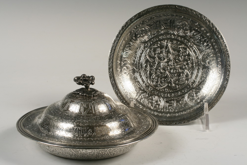 PERSIAN SILVER COVERED BOWL PLATE 1651a3