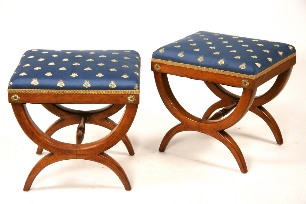 PAIR CONTINENTAL UPHOLSTERED STOOLS