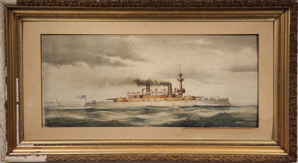 WATERCOLOR US Battleship Indiana  16523f