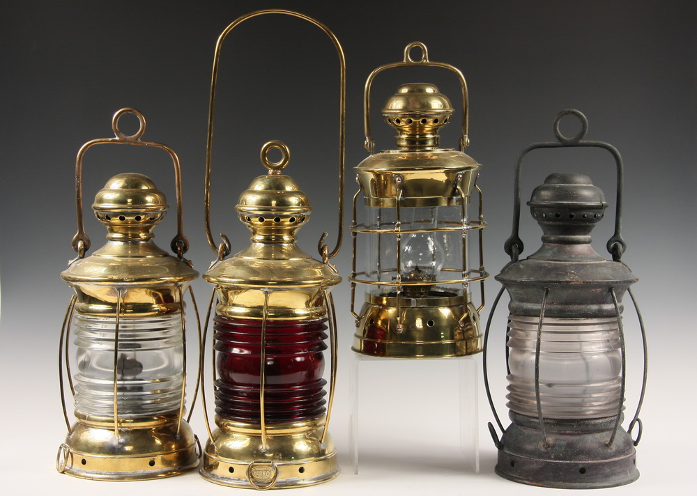 (4) LARGE BRASS SHIP'S LANTERNS