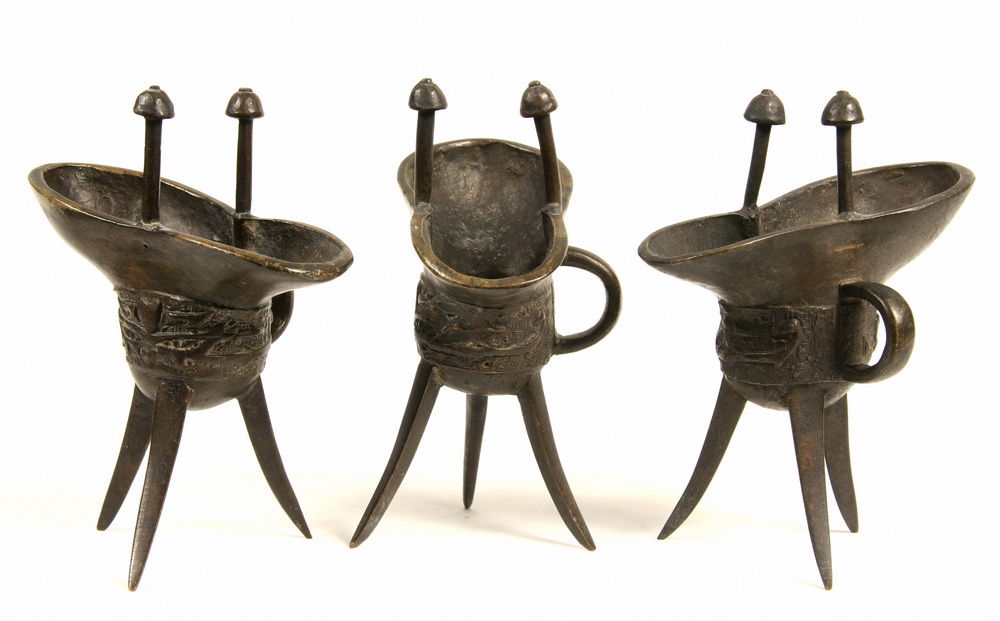 (3) CHINESE BRONZE WINE VESSELS