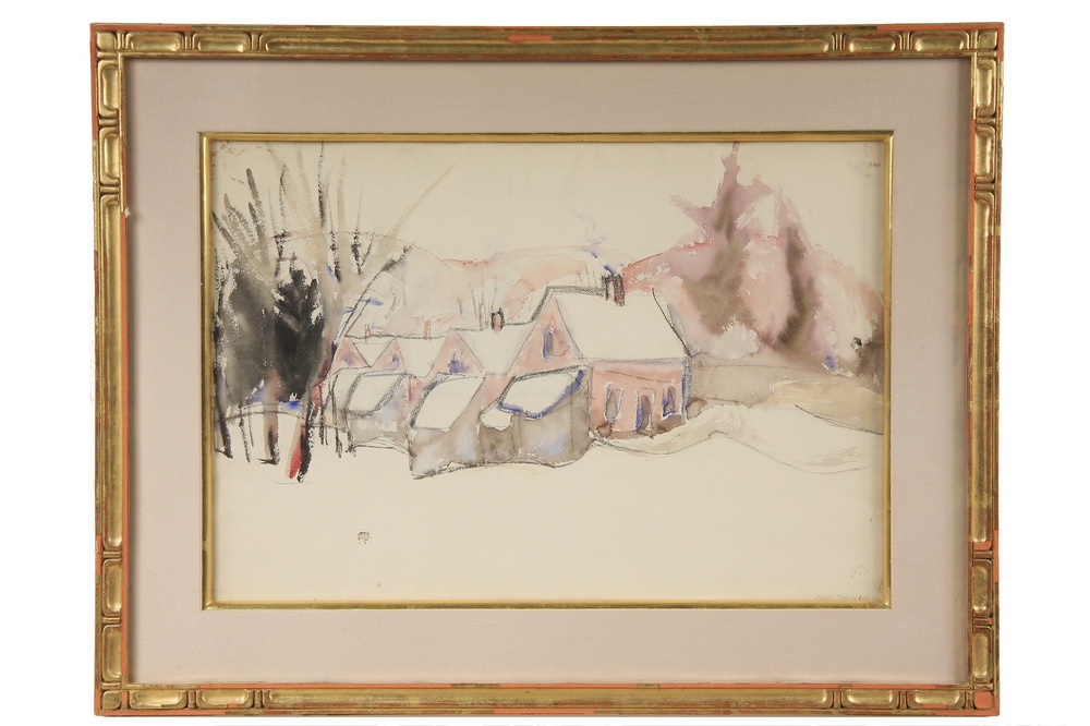 WATERCOLOR Red Houses in Winter 165369