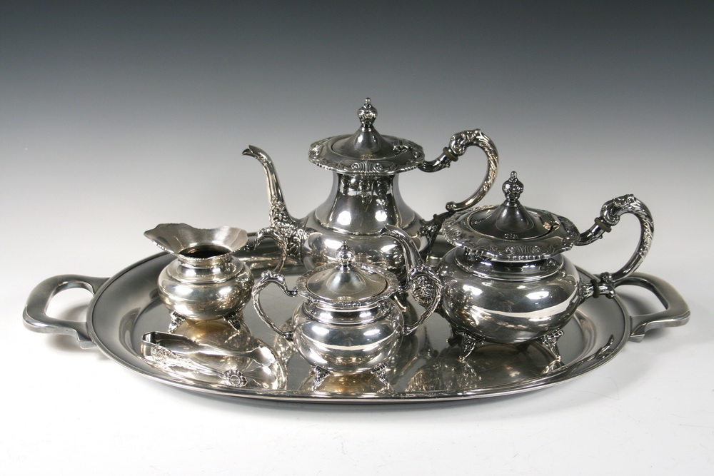 (6 PC) STERLING TEA SET ON TRAY