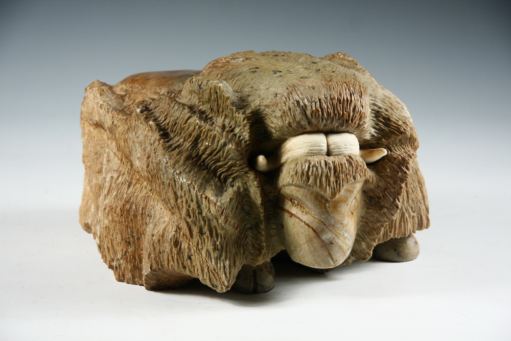 ESKIMO CARVING Musk Ox Carved 1653fc