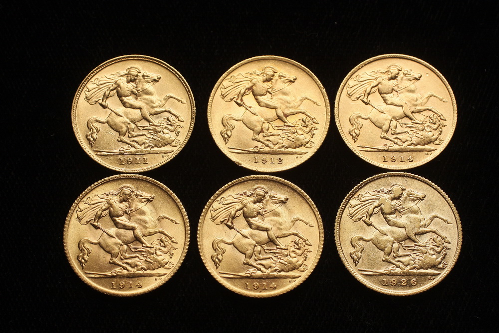 COINS - (6) Great Britain half sovereigns: