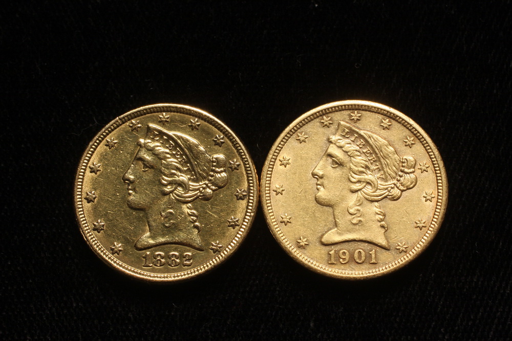 COINS - (2) Liberty Head $5 gold