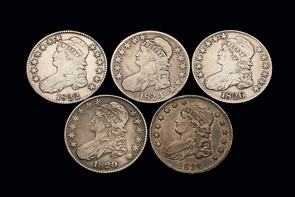 COINS - (5) Capped Bust half dollars