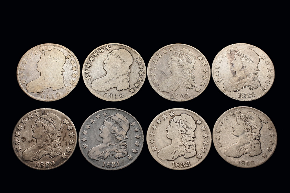 COINS - (8) Capped Bust half dollars: