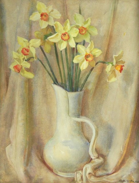 Arthur W Gay/DAFFODILS IN A JUG/Signed