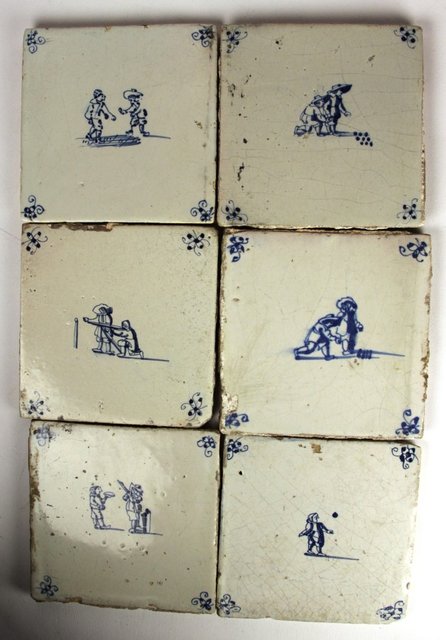 A set of six Dutch blue and white tiles