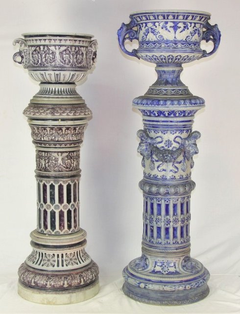 Two salt glazed stoneware two-handled