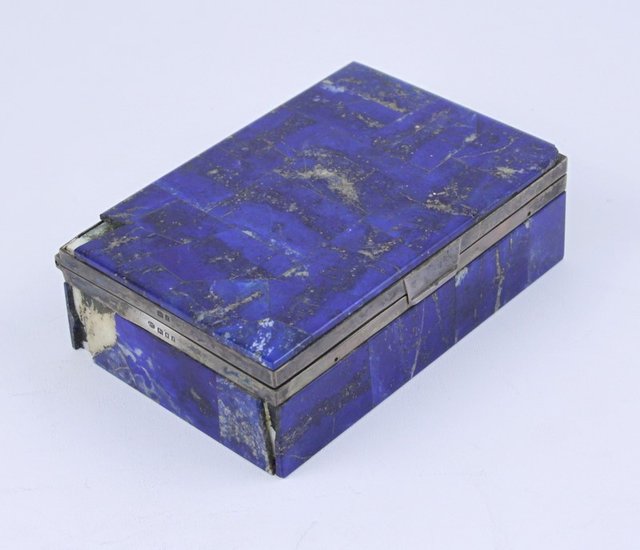 A silver mounted lapiz lazuli box
