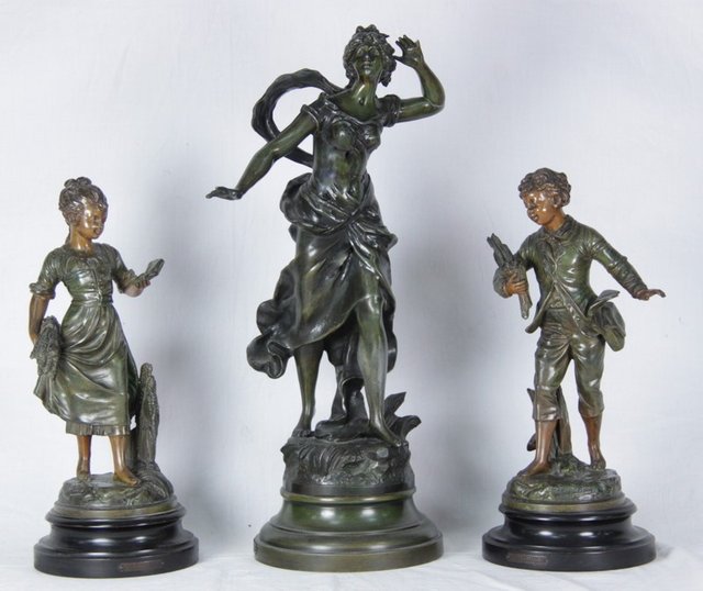 Three bronzed spelter figures French 1655c1