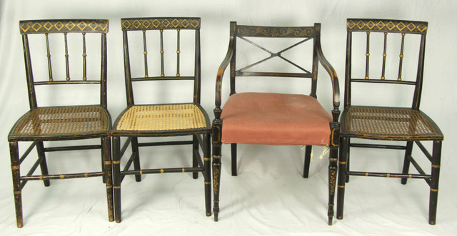 A Regency black painted and gilt