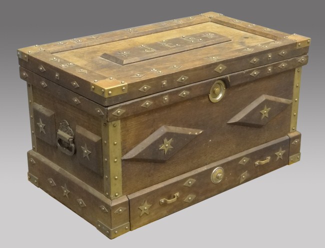 Early tool trunk. Entire trunk brass