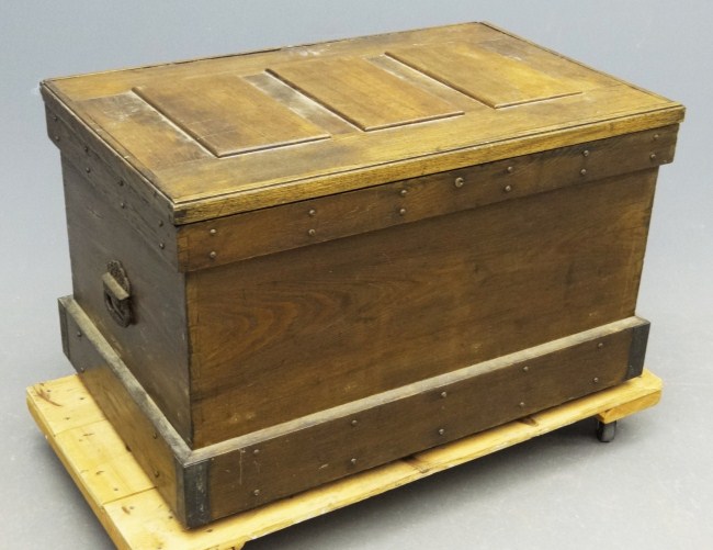 Early paneled tool trunk with interior.