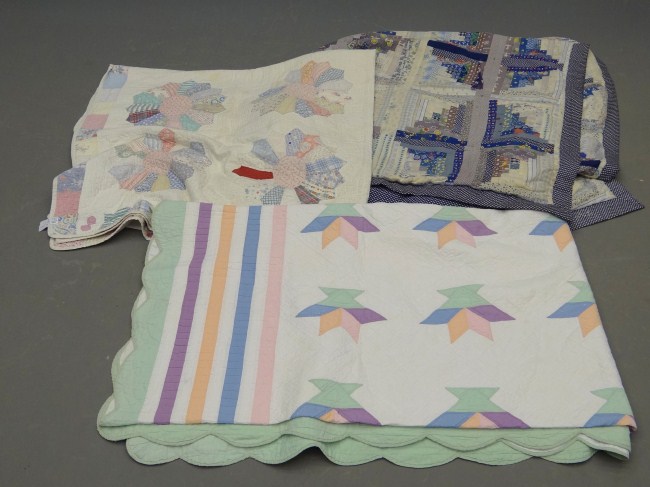 Lot (3) C. 1930s quilts including log