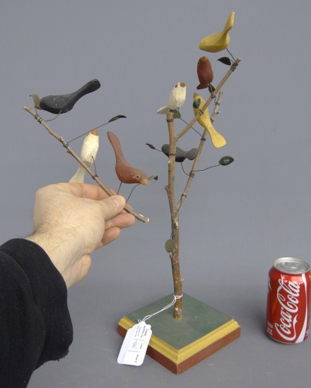 Polychrome painted bird tree. As