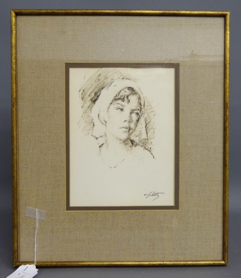 Painting watercolor woman signed 167e16