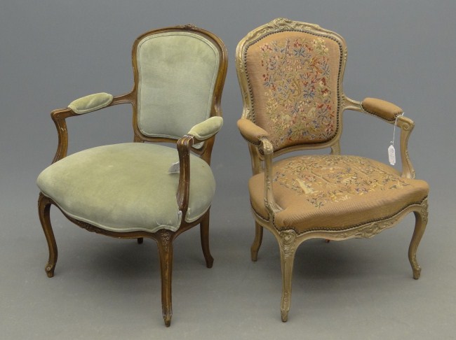 Lot (2) different French style chairs.