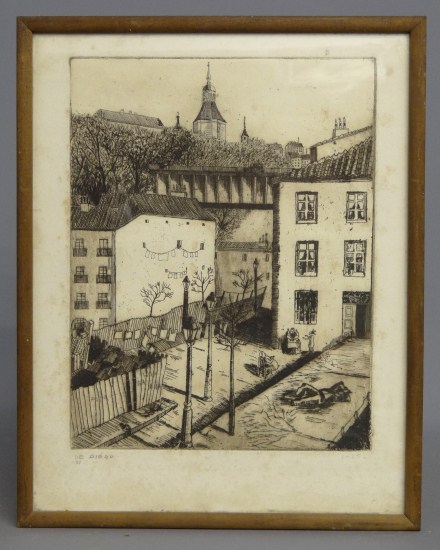 Etching village signed De Diego