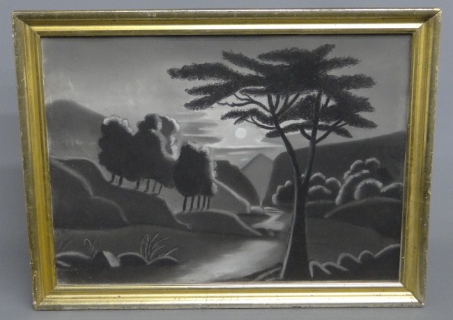 19th c. sandpaper drawing landscape.