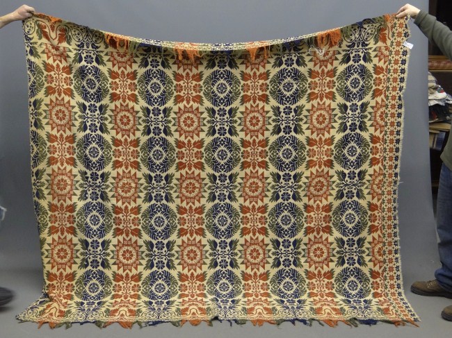 19th c. 3 color coverlet with fringe