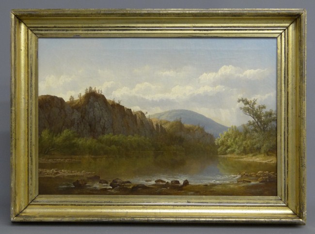 19th c oil on canvas Hudson River 167ed3