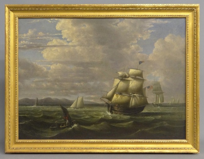 19th c oil on canvas Naval scene  167ecd